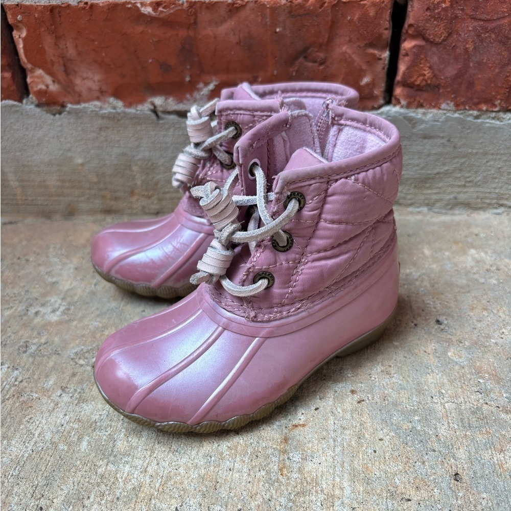 Sperry Baby Girls 7 Pink Shimmer Rain Duck Boots